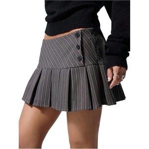 image:imageFloerns Womens Striped Pleated Micro Mini Skirts Low Waist Uniform SkirtGrey