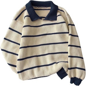 image:imageFloerns Womens Striped Vintage Preppy Oversized Collared Knit SweatersKhaki Multi