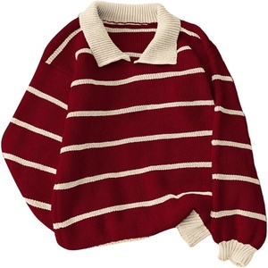 image:imageFloerns Womens Striped Vintage Preppy Oversized Collared Knit SweatersMulticolor