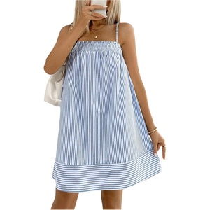 image:imageFloerns Womens Summer Striped Mini Dress Smocked Spaghetti Strap Backless Casual Vacation SundressBlue and White