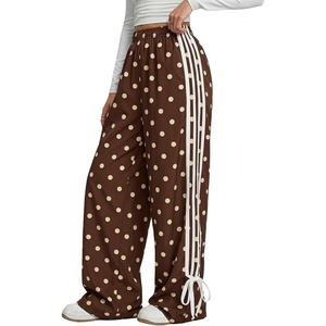 image:imageFloerns Womens Y2K Bow Striped Leopard Print Wide Leg PantsCoffee