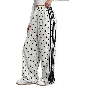 image:imageFloerns Womens Y2K Bow Striped Leopard Print Wide Leg PantsWhite