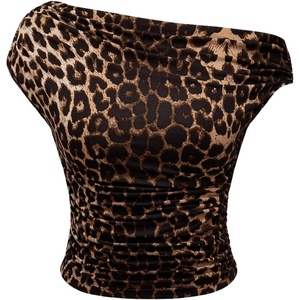 image:imageFloerns Womens Y2K Leopard Asymmetrical Neck T Shirt Sleeveless TopsBrown