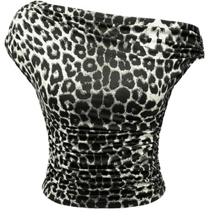 image:imageFloerns Womens Y2K Leopard Asymmetrical Neck T Shirt Sleeveless TopsCream Multi