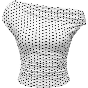 image:imageFloerns Womens Y2K Leopard Asymmetrical Neck T Shirt Sleeveless TopsWhite Polka Dots