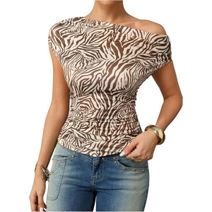 image:imageFloerns Womens Y2K Leopard Asymmetrical Neck T Shirt Sleeveless TopsZebra Brown