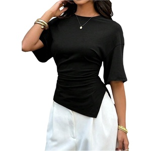 image:imageFloerns Womens Y2k Asymmetrical Tops Ruched Summer Going Out Short Sleeve T ShirtsBlack