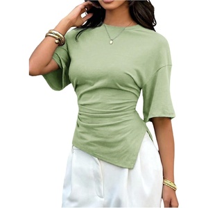 image:imageFloerns Womens Y2k Asymmetrical Tops Ruched Summer Going Out Short Sleeve T ShirtsGreen