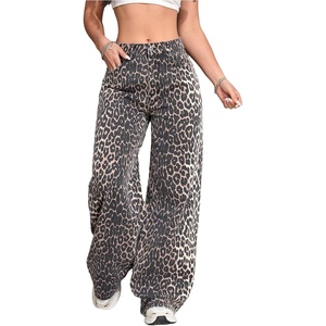image:imageFloerns Womens Y2k Cheetah Wide Leg Jeans High Waisted Baggy Denim PantsBrown and Black