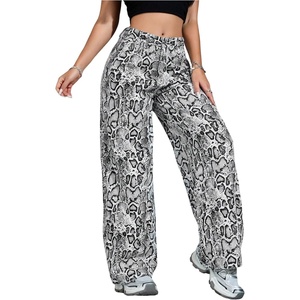 image:imageFloerns Womens Y2k Cheetah Wide Leg Jeans High Waisted Baggy Denim PantsGrey Snakeskin