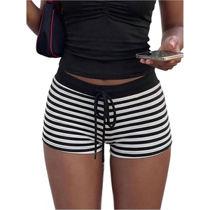 image:imageFloerns Womens Y2k Striped Shorts Low Rise Gym Workout Mini Micro ShortsBlack and White