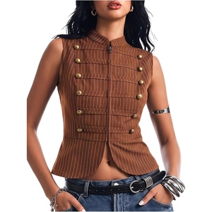 image:imageFloerns Womens Y2k Striped Zipper Tank Tops Napoleon Jacket Dressy BlousesRust Brown