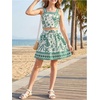 image:imageFloerns Girls 2 Piece Vacation Outfits Boho Tropical Smocked Crop Tank Tops with A Line Skirt SetGreen Tropical