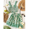 image:imageFloerns Girls 2 Piece Vacation Outfits Boho Tropical Smocked Crop Tank Tops with A Line Skirt SetGreen Tropical