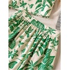 image:imageFloerns Girls 2 Piece Vacation Outfits Boho Tropical Smocked Crop Tank Tops with A Line Skirt SetGreen Tropical