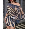image:imageFloerns Womens 2 Piece Beach Cover Up Sheer Asymmetrical Top with Mini Skirt Bathing SuitBlack and Brown