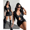 image:imageFloerns Womens 2 Piece Going Out Outfit Faux Leather Halter Top with Bodycon Mini Skirts SetBlack
