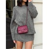 image:imageFloerns Womens 2 Piece Outfit Old Money Fall Long Sleeve Sweater and Mini Skirt SetGrey