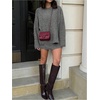 image:imageFloerns Womens 2 Piece Outfit Old Money Fall Long Sleeve Sweater and Mini Skirt SetGrey