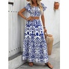 image:imageFloerns Womens 2 Piece Outfit Vacation Smocked Crop Tops and Summer Tiered Ruffle Long Skirt SetBlue and White