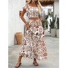image:imageFloerns Womens 2 Piece Outfit Vacation Smocked Crop Tops and Summer Tiered Ruffle Long Skirt SetBrown