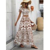 image:imageFloerns Womens 2 Piece Outfit Vacation Smocked Crop Tops and Summer Tiered Ruffle Long Skirt SetBrown