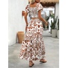 image:imageFloerns Womens 2 Piece Outfit Vacation Smocked Crop Tops and Summer Tiered Ruffle Long Skirt SetBrown