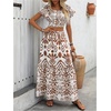image:imageFloerns Womens 2 Piece Outfit Vacation Smocked Crop Tops and Summer Tiered Ruffle Long Skirt SetBrown