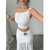 image:imageFloerns Womens 2 Piece Vacation Outfits Asymmetrical Crop Tank Top with Patchwork Maxi Skirt SetsWhite