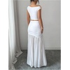 image:imageFloerns Womens 2 Piece Vacation Outfits Asymmetrical Crop Tank Top with Patchwork Maxi Skirt SetsWhite