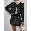 image:imageFloerns Womens Blazers Suit Jackets Cropped Jacket Plaid Tweed Skirt SuitBlack Ink