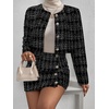 image:imageFloerns Womens Blazers Suit Jackets Cropped Jacket Plaid Tweed Skirt SuitBlack Ink