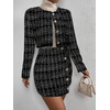 image:imageFloerns Womens Blazers Suit Jackets Cropped Jacket Plaid Tweed Skirt SuitBlack Ink