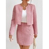 image:imageFloerns Womens Blazers Suit Jackets Cropped Jacket Plaid Tweed Skirt SuitLight Pink