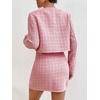 image:imageFloerns Womens Blazers Suit Jackets Cropped Jacket Plaid Tweed Skirt SuitLight Pink