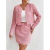 image:imageFloerns Womens Blazers Suit Jackets Cropped Jacket Plaid Tweed Skirt SuitLight Pink