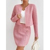 image:imageFloerns Womens Blazers Suit Jackets Cropped Jacket Plaid Tweed Skirt SuitLight Pink