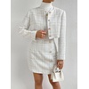 image:imageFloerns Womens Blazers Suit Jackets Cropped Jacket Plaid Tweed Skirt SuitWhite Pearl