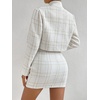 image:imageFloerns Womens Blazers Suit Jackets Cropped Jacket Plaid Tweed Skirt SuitWhite Pearl