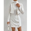 image:imageFloerns Womens Blazers Suit Jackets Cropped Jacket Plaid Tweed Skirt SuitWhite Pearl