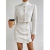 image:imageFloerns Womens Blazers Suit Jackets Cropped Jacket Plaid Tweed Skirt SuitWhite Pearl