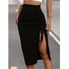 image:imageFloerns Womens Drawstring Ruched Pencil Skirt Split Hem Beach Vacation Bodycon Knee Length SkirtsBlack