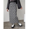 image:imageFloerns Womens Elastic Waist Plaid Skirt Checker Slit Hem Straight Long SkirtBlack and White