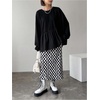 image:imageFloerns Womens Elastic Waist Plaid Skirt Checker Slit Hem Straight Long SkirtBlack and White