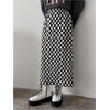image:imageFloerns Womens Elastic Waist Plaid Skirt Checker Slit Hem Straight Long SkirtBlack and White
