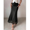 image:imageFloerns Womens Elegant Lace Satin Skirt Fishtail Pencil Party Cocktail Long SkirtsBlack