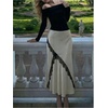 image:imageFloerns Womens Elegant Lace Wrap Skirts Asymmetrical Ruffle Party Cocktail Midi SkirtChampagne