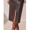 image:imageFloerns Womens Elegant Leather High Waist Midi Skirt Slit Hem Office A Line SkirtBrown