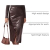 image:imageFloerns Womens Elegant Leather High Waist Midi Skirt Slit Hem Office A Line SkirtBrown
