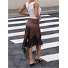 image:imageFloerns Womens Elegant Satin Midi Skirt Casual Low Rise Lace Slit Asymmetrical Hem Going Out SkirtBrown